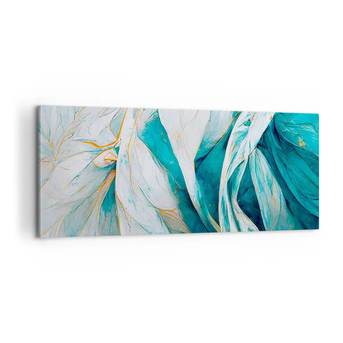 Canvastavla - Bild på duk - Blå abstraktion med guldmotiv - 100x40 cm