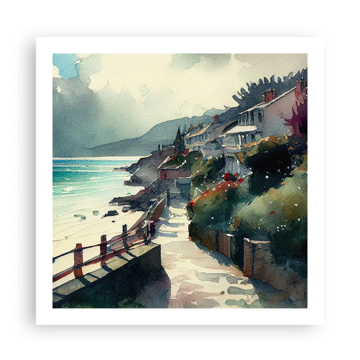 Affisch - Medelhavsstad - 60x60 cm