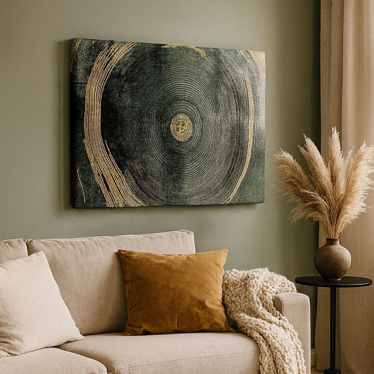 Canvastavla - Bild på duk - Koncentriska cirklar med gulddetaljer - 70x50cm - Förändring och varaktighet - Modern väggdekoration för vardagsrum och sovrum ARTTOR