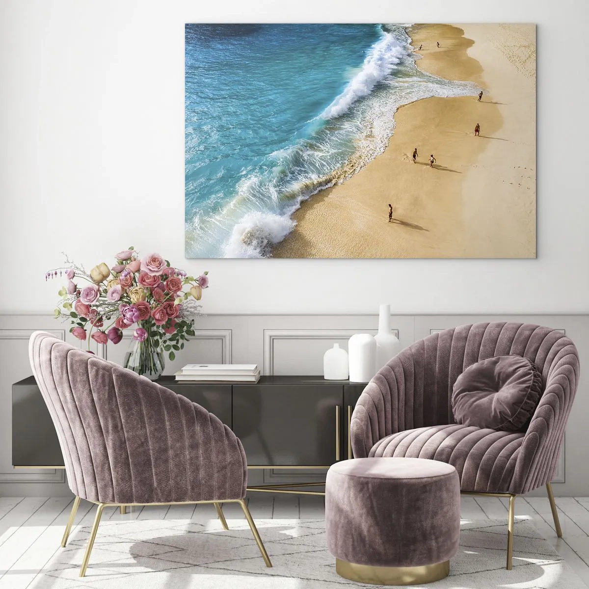 Glastavla - Bild på glas - Och sedan solen, stranden... - 100x70 cm