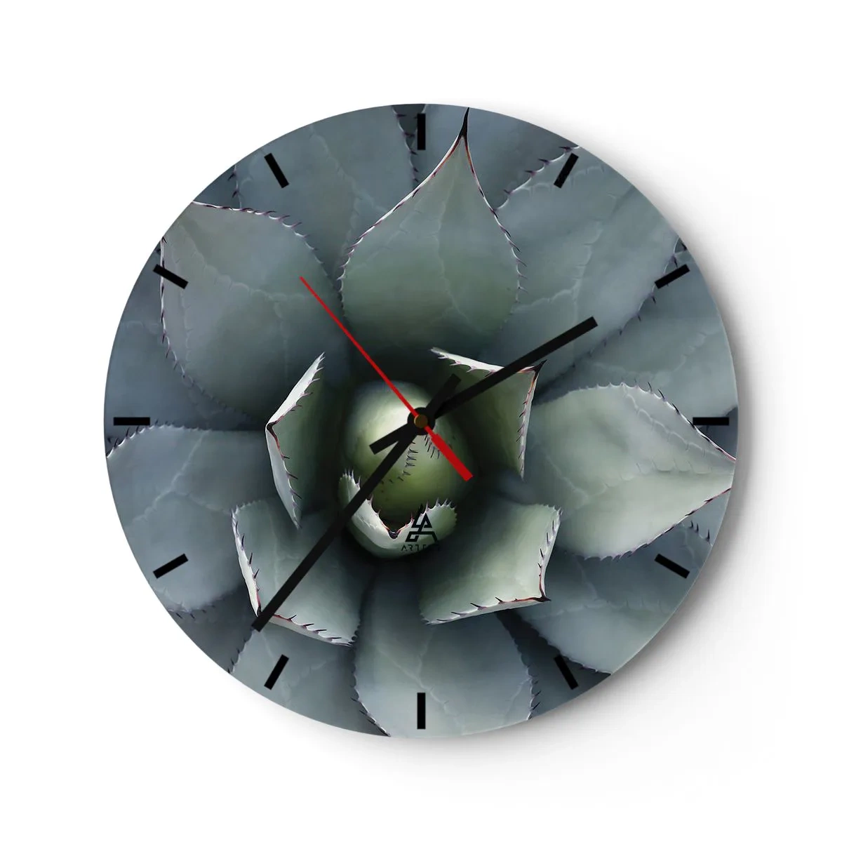 Väggklocka - Klocka på glas - En närbild av det geometriska arrangemanget av agaveblad. - 30x30cm - Lockar och varnar - Modern väggdekoration för vardagsrum, kök och sovrum ARTTOR