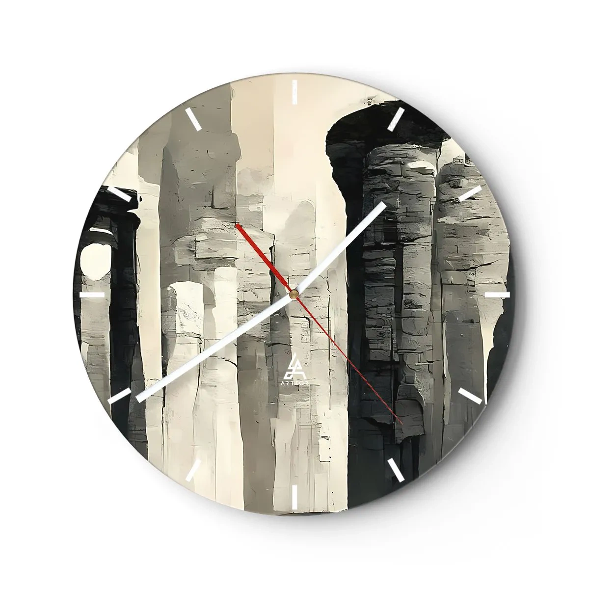 Väggklocka - Klocka på glas - Monumentala kolonner i måleriska beige och grå toner - 30x30cm - Antikens majestät - Modern väggdekoration för vardagsrum, kök och sovrum ARTTOR