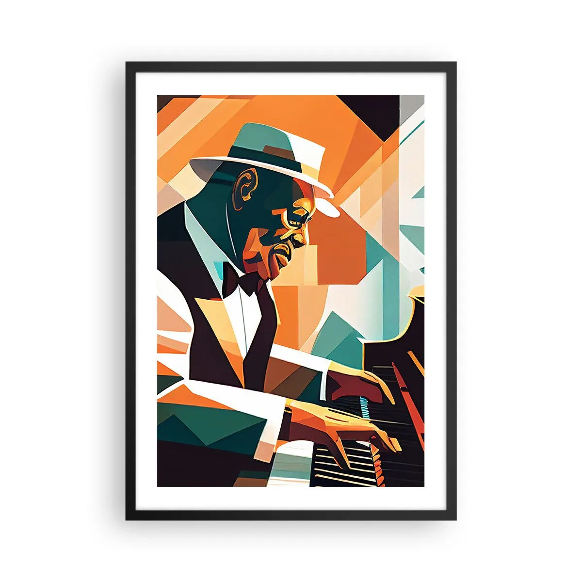 Affisch i svart ram - Abstrakt porträtt av en pianist i kubistisk stil - 50x70cm - Allt som är jazz - Modern väggdekoration för vardagsrum och sovrum ARTTOR