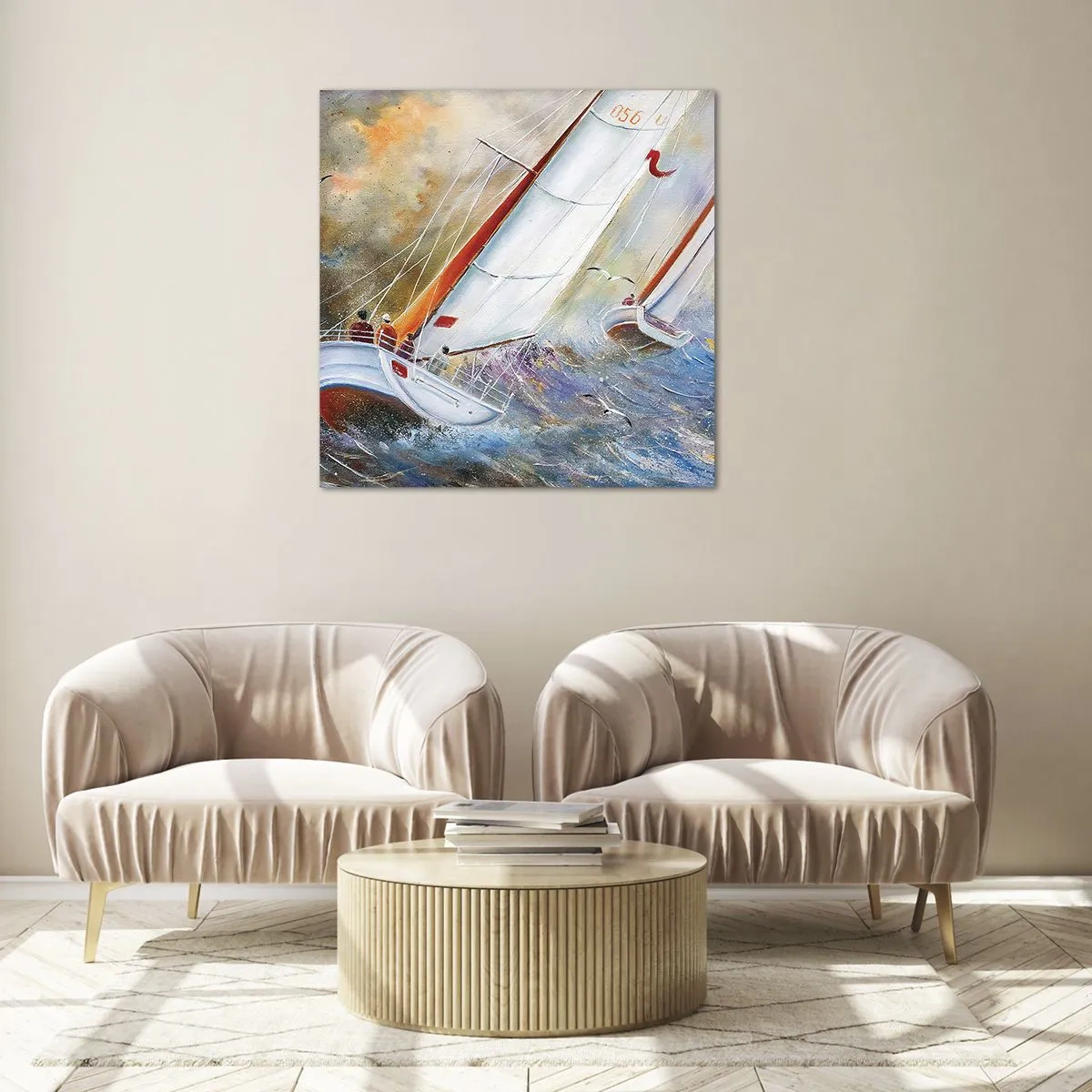 Glastavla - Bild på glas - Springande på vågorna - 60x60 cm