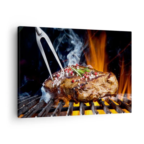Canvastavla - Bild på duk - Grillad biff på grillen med kryddor - 70x50cm - Saftiga och doftande - Modern väggdekoration för vardagsrum och sovrum ARTTOR
