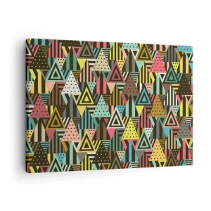 Canvastavla - Bild på duk - Färgglada geometriska mönster med trianglar och linjer - 70x50cm - Trianglar - Modern väggdekoration för vardagsrum och sovrum ARTTOR