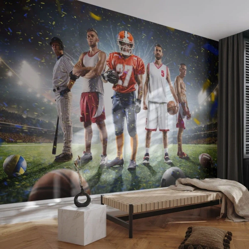Fototapet Standard Eco - Idrottare från olika discipliner i rampljuset på stadion - 100x70cm - Arenornas gladiatorer - Modern väggdekoration för vardagsrum och sovrum ARTTOR