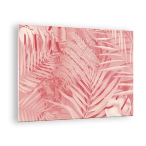 Glastavla - Bild på glas - Rosa tropiska blad i en modern komposition - 70x50cm - Rosa koncept - Modern väggdekoration för vardagsrum och sovrum ARTTOR