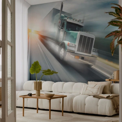 Självhäftande Fototapet Deluxe Sticker - Amerikanska jätten i full fart - Lastbil, Bil, Transport - 400x280 cm