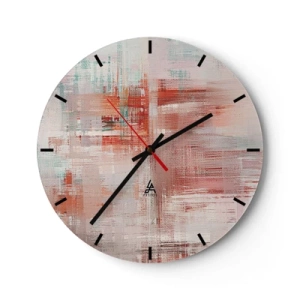 Väggklocka - Klocka på glas - En abstrakt komposition av penseldrag i nyanser av rosa och vitt. - 30x30cm - Dimmigt. Rosa - Modern väggdekoration för vardagsrum, kök och sovrum ARTTOR
