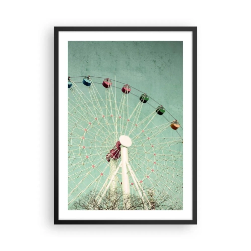Affisch i svart ram - Ett retro pariserhjul mot en mintgrön himmel - 50x70cm - Välkommen att ha kul - Modern väggdekoration för vardagsrum och sovrum ARTTOR