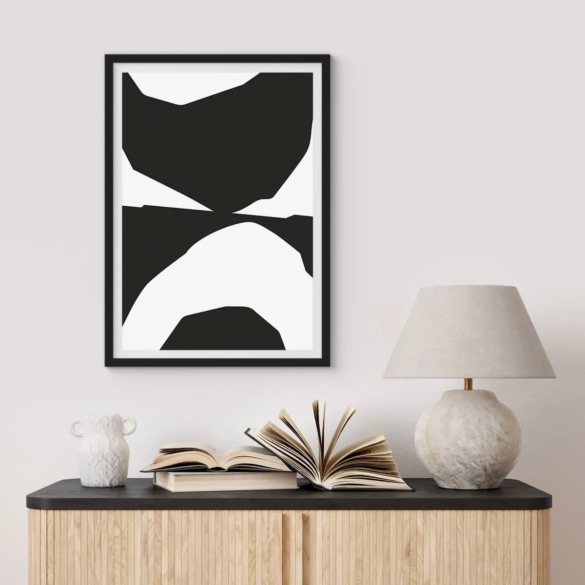 Affisch i svart ram - Abstrakt svartvit komposition - 50x70cm - Positiv-negativ - Modern väggdekoration för vardagsrum och sovrum ARTTOR