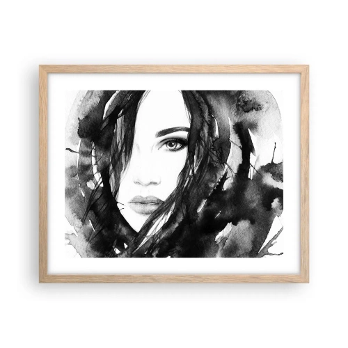 Affisch i ram av ljusek - En damportätt i svart och vit - 50x40 cm