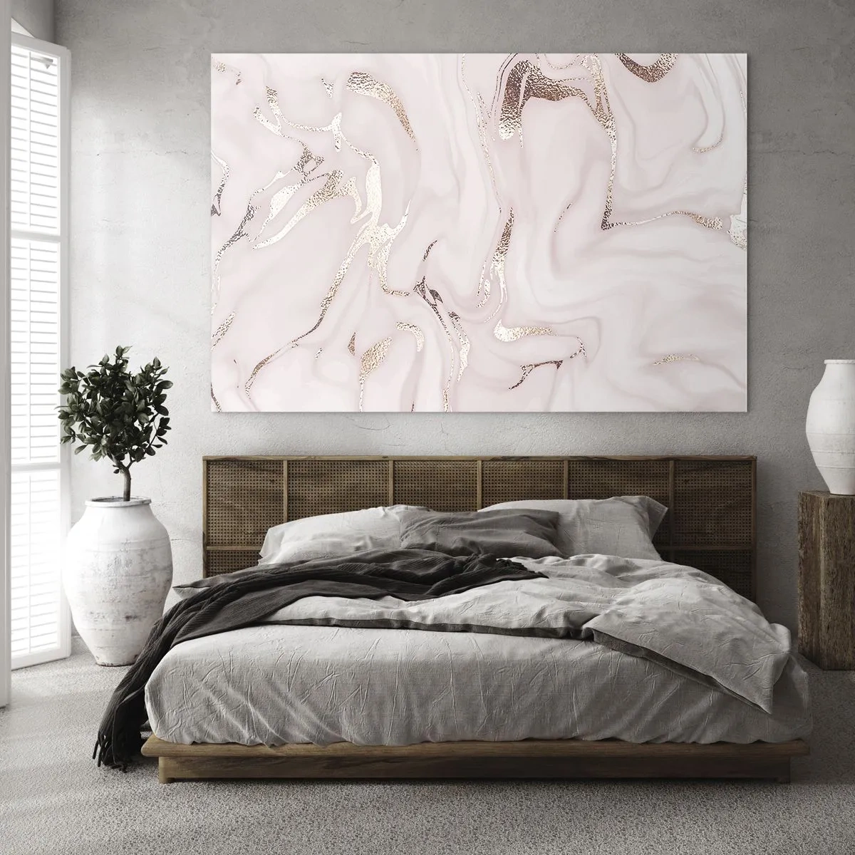 Glastavla - Bild på glas - Abstrakt marmormönster i roséguld - 70x50cm - Rosa raseri - Modern väggdekoration för vardagsrum och sovrum ARTTOR