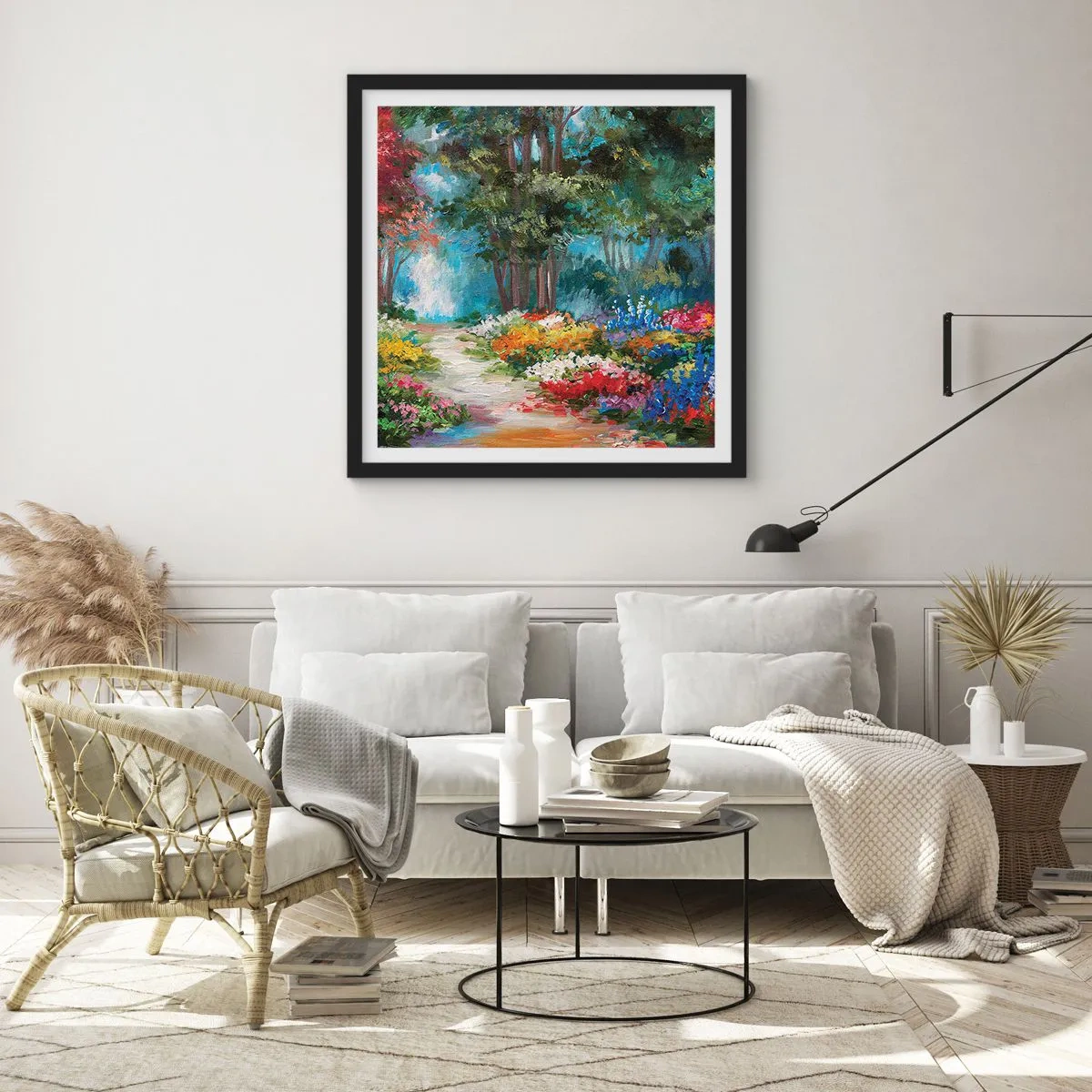 Affisch i svart ram - Skogsträdgård, blomskog - 30x30 cm