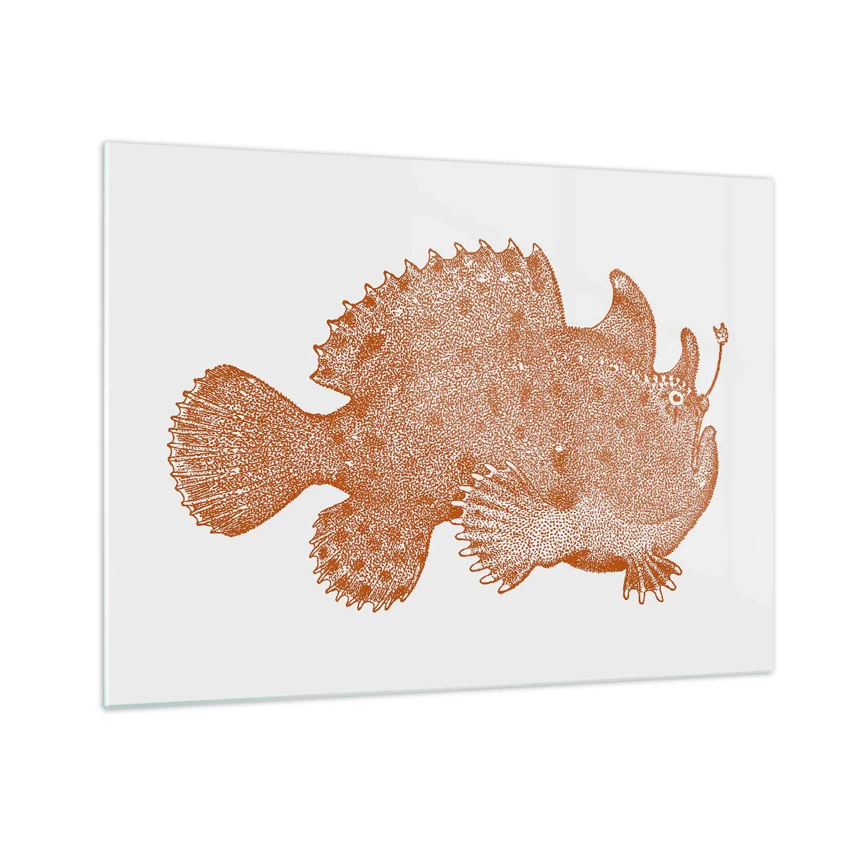 Glastavla - Bild på glas - En rostig teckning av en djuphavsfisk gjord med pricktekniken - 70x50cm - Och ändå en fisk - Modern väggdekoration för vardagsrum och sovrum ARTTOR