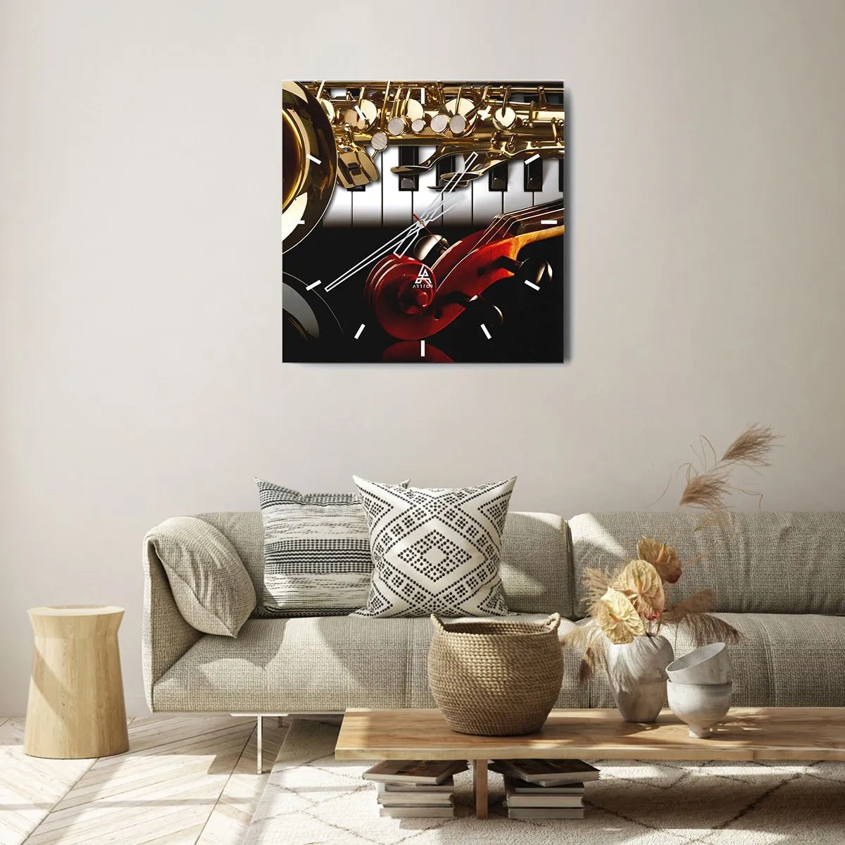 Väggklocka - Klocka på glas - Plåt, trä och elfenben - 40x40 cm