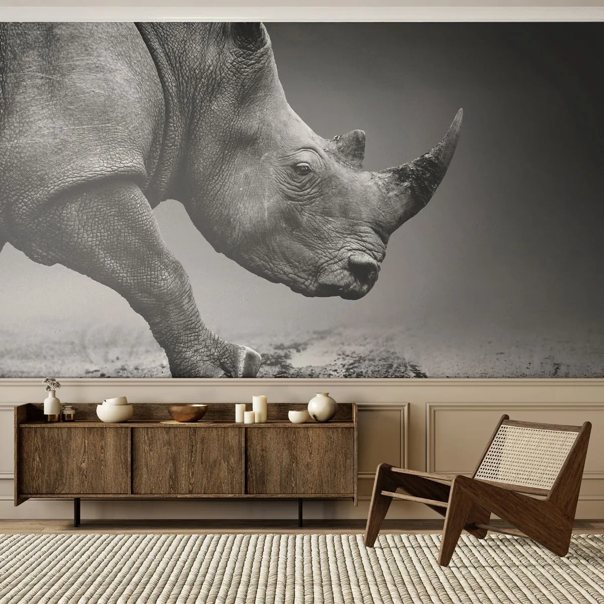 Självhäftande Fototapet Deluxe Sticker - Ostoppbar kraft - Noshörning, Djur, Afrika - 250x175 cm
