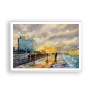 Affisch i vit ram - Livet på stranden - 100x70 cm