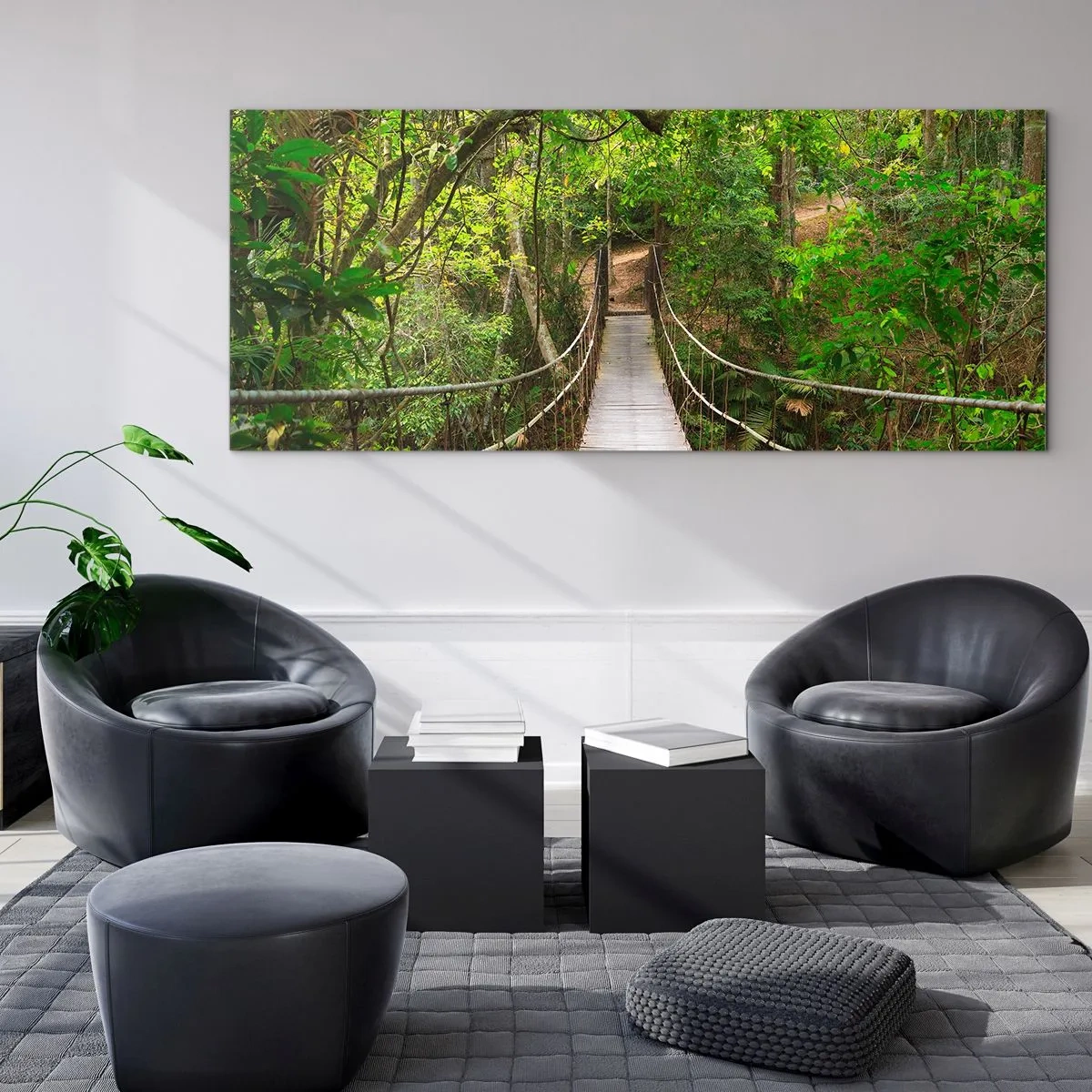 Glastavla - Bild på glas - Ty trädgården är full av klätterväxter - 140x50 cm