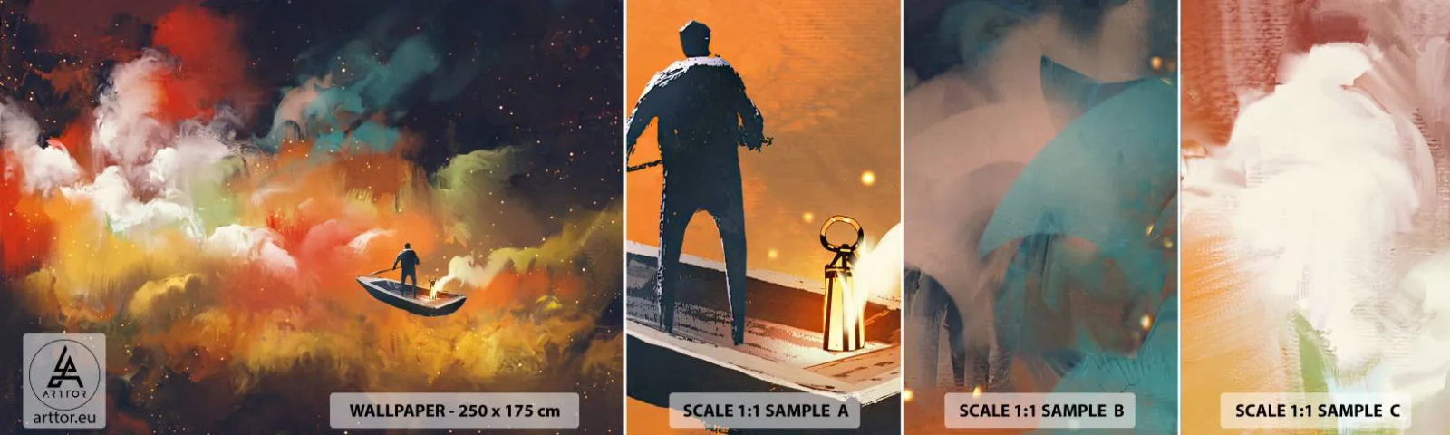 Fototapet Prov Standard Eco - I båten genom galaxen - Abstraktion, Fantasi, Resa - 100x30 cm