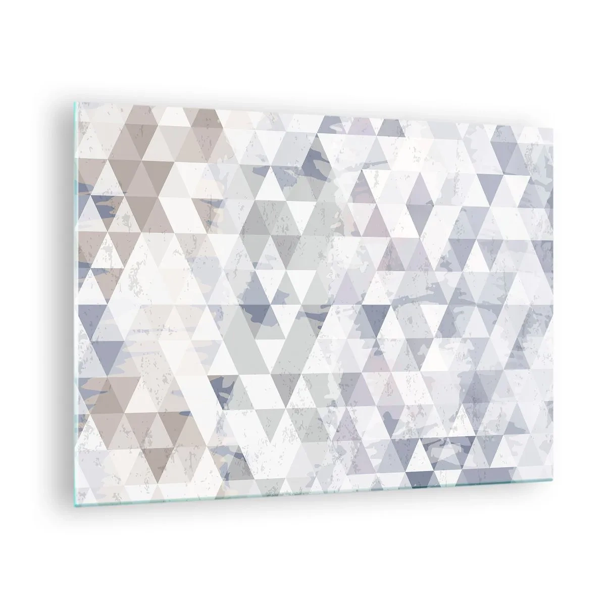Glastavla - Bild på glas - Geometriskt triangelmönster i neutrala nyanser av grått och beige - 70x50cm - Trianglar - Modern väggdekoration för vardagsrum och sovrum ARTTOR