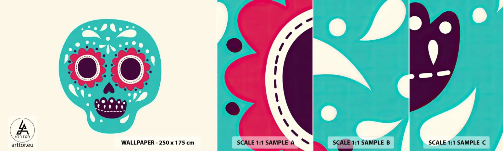 Provbit av självhäftande fototapet Deluxe Sticker - Livet - nöje till döden - Skalle, Mexiko, Mexikansk - 100x30 cm