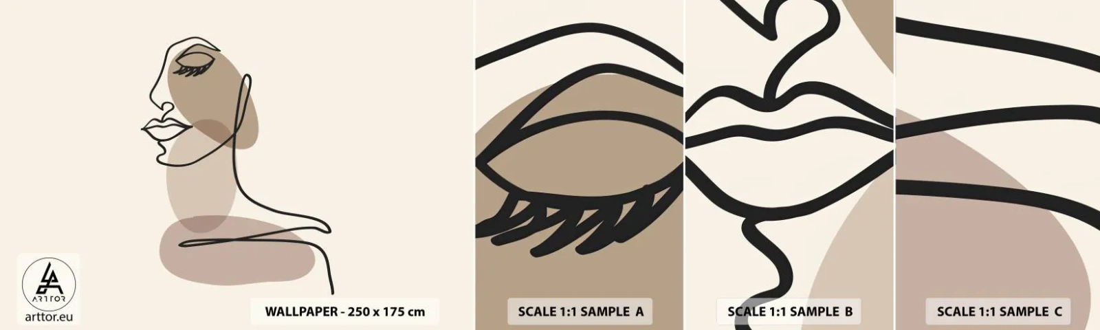 Fototapet Prov Standard Eco - Skönhetens säkra linje - Abstraktion, Kvinnans ansikte, Grafik - 100x30 cm