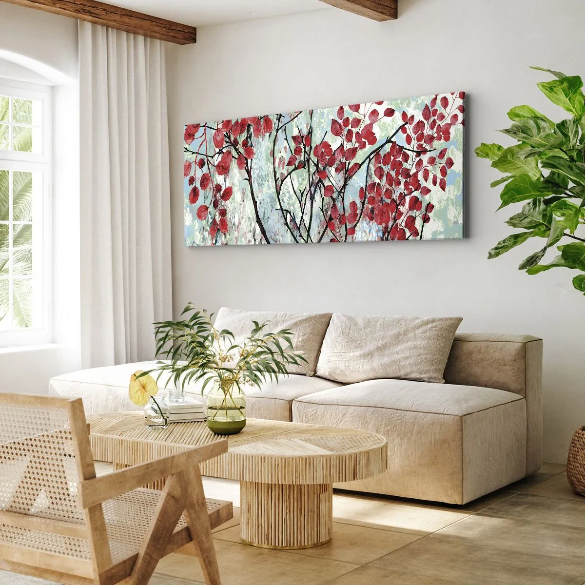 Canvastavla - Bild på duk - Träd i scharlakansröd - 100x40 cm