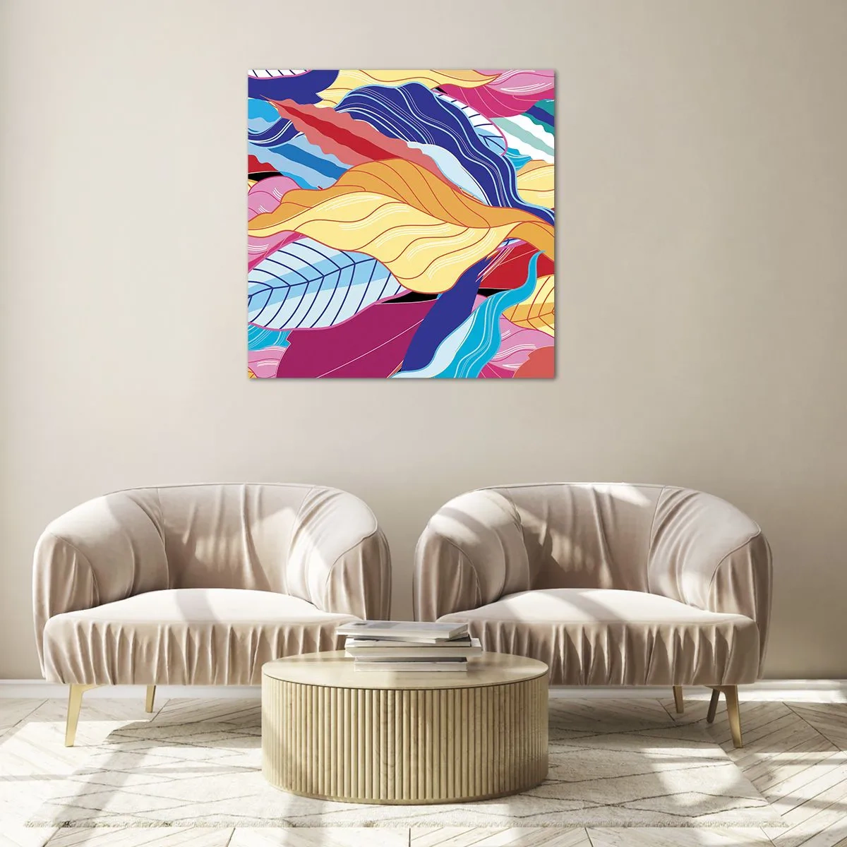 Glastavla - Bild på glas - Färgglad röra - 70x70 cm