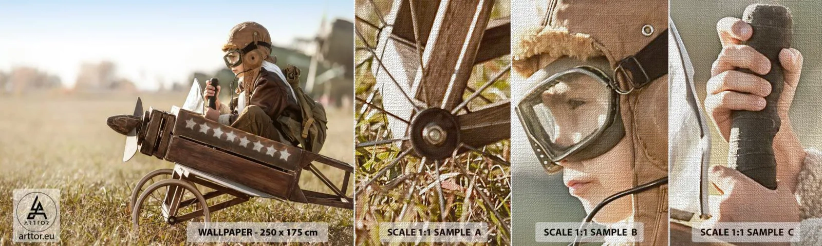 Provbit av fototapet Premium Canvas - Stort mot drömmarna - Pojke, Plan, Årgång - 100x30 cm