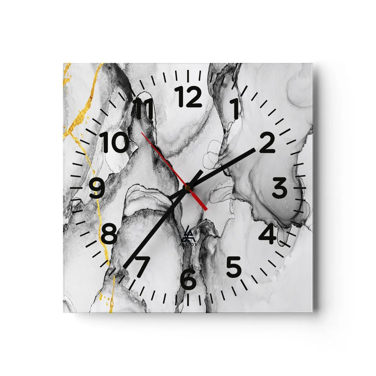 Väggklocka - Klocka på glas - Komposition med guldmotiv - 40x40 cm