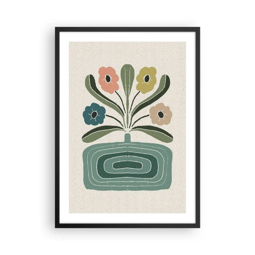 Affisch i svart ram - Stiliserade blommor i en grafisk komposition - 50x70cm - Symmetrisk bukett - Modern väggdekoration för vardagsrum och sovrum ARTTOR