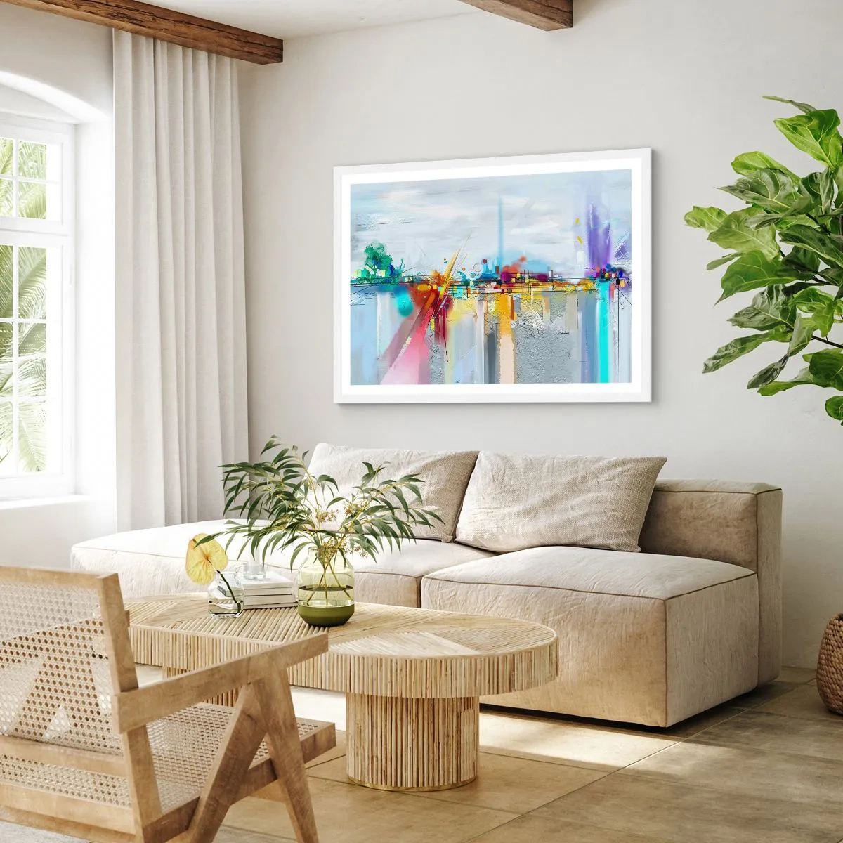 Affisch i vit ram - Glädjens bro över livets flod - 91x61 cm