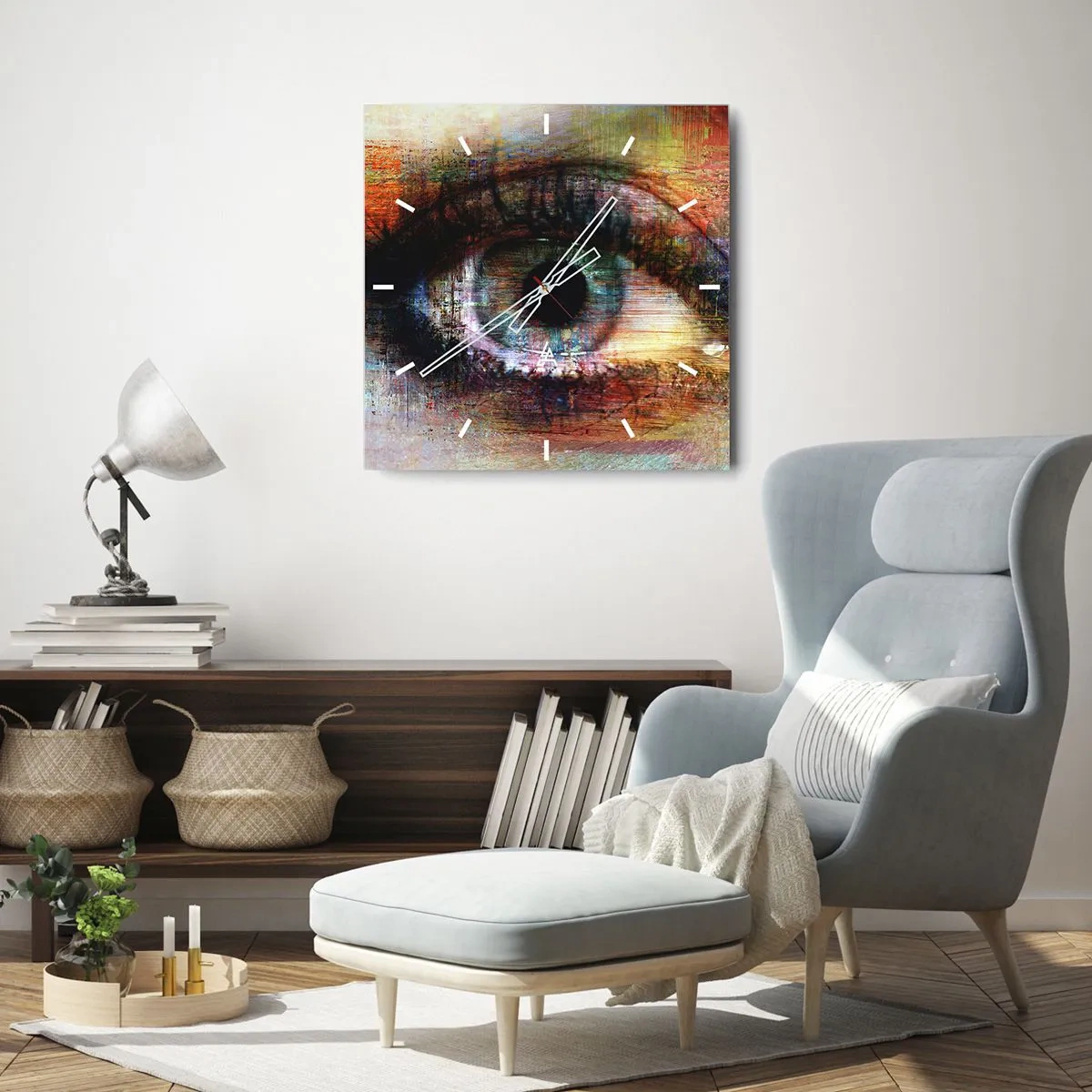 Väggklocka - Klocka på glas - Man kan titta in i själen - 40x40 cm