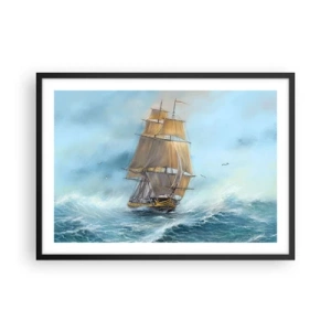 Affisch i svart ram - Vinkande genom vågorna - 70x50 cm