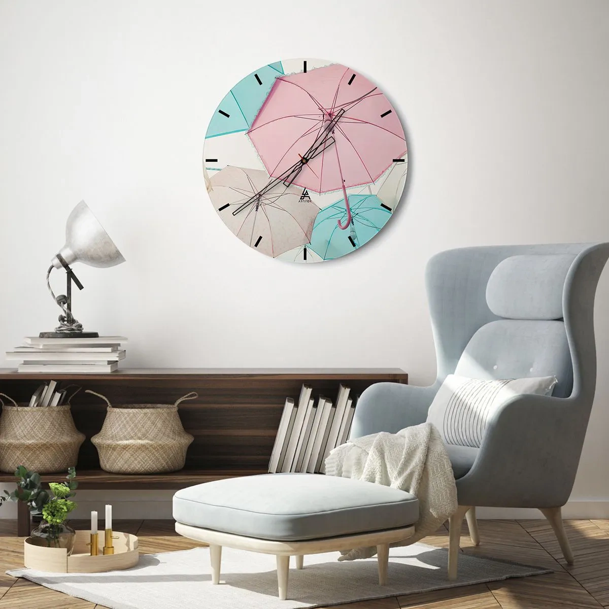 Väggklocka - Klocka på glas - Ibland sol, ibland regn - 40x40 cm