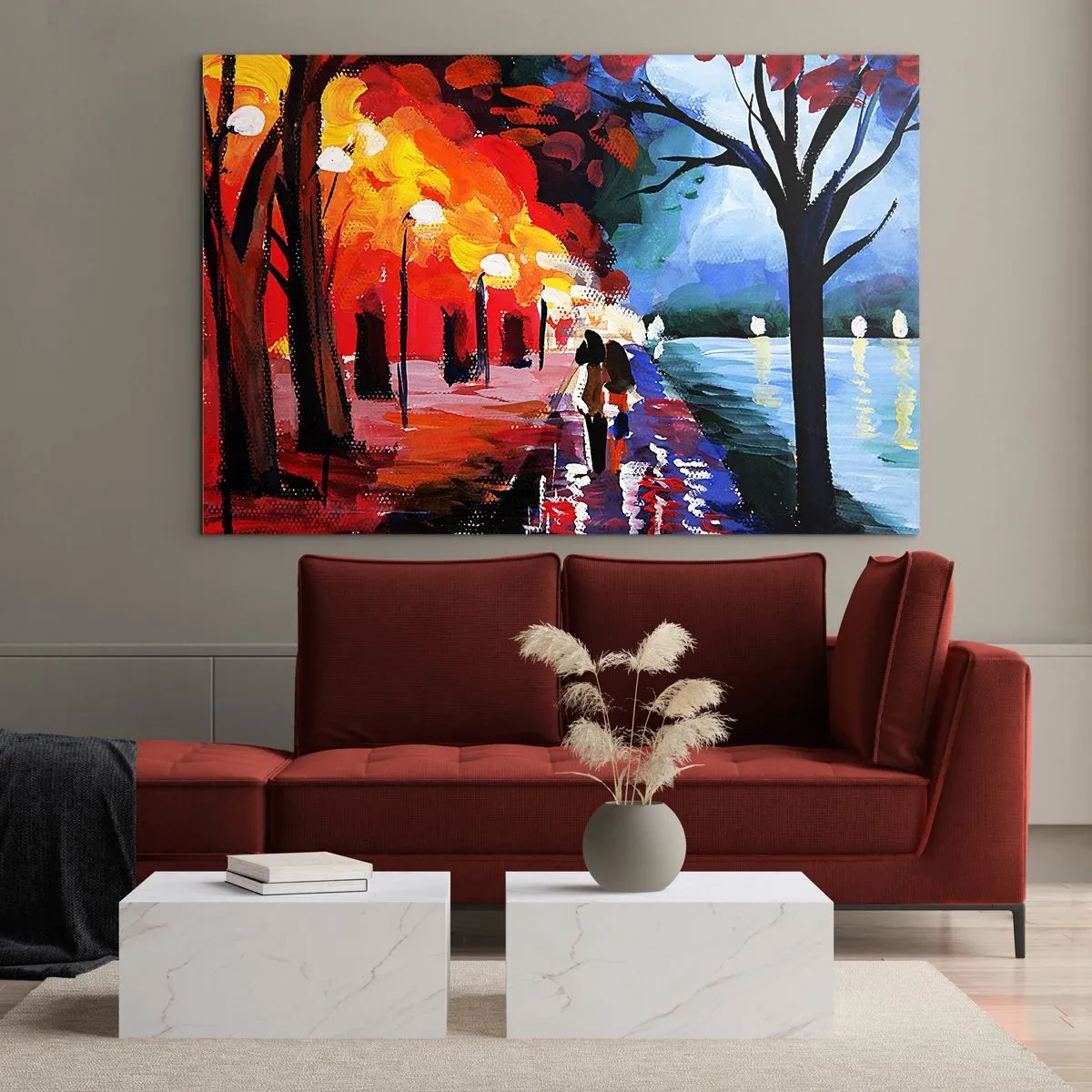 Glastavla - Bild på glas - Brinnande höst i parken - 100x70 cm