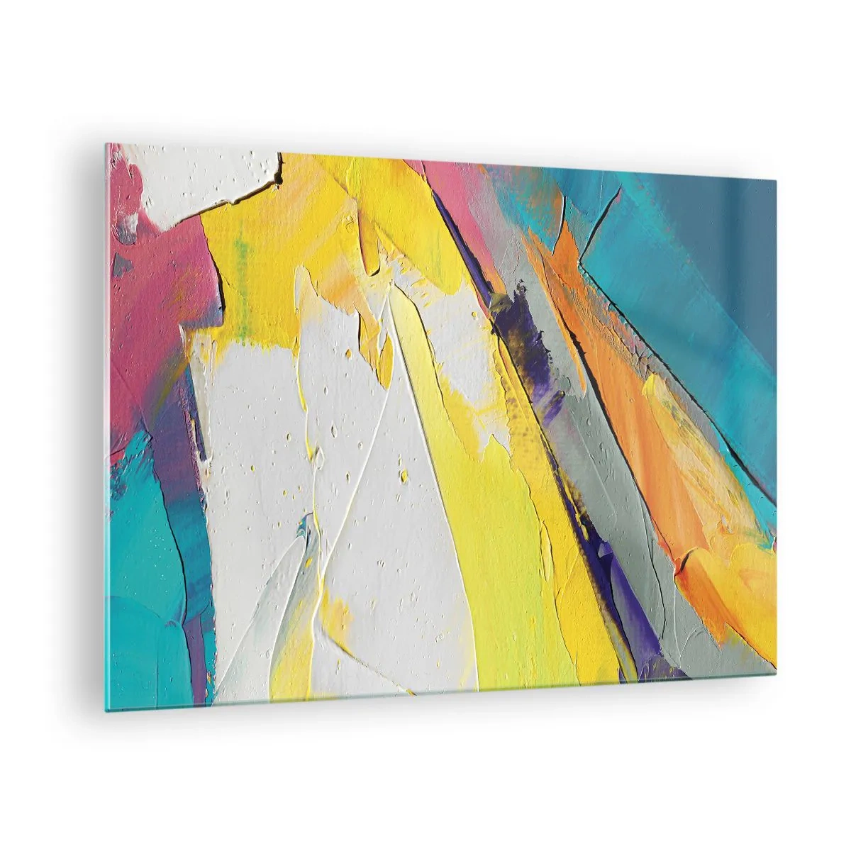 Glastavla - Bild på glas - Abstrakta penseldrag i gult, blått och vitt - 70x50cm - Världens anatomi - Modern väggdekoration för vardagsrum och sovrum ARTTOR