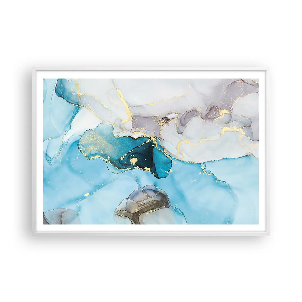 Affisch i vit ram - Studie över mötet mellan grå och turkos - 100x70 cm