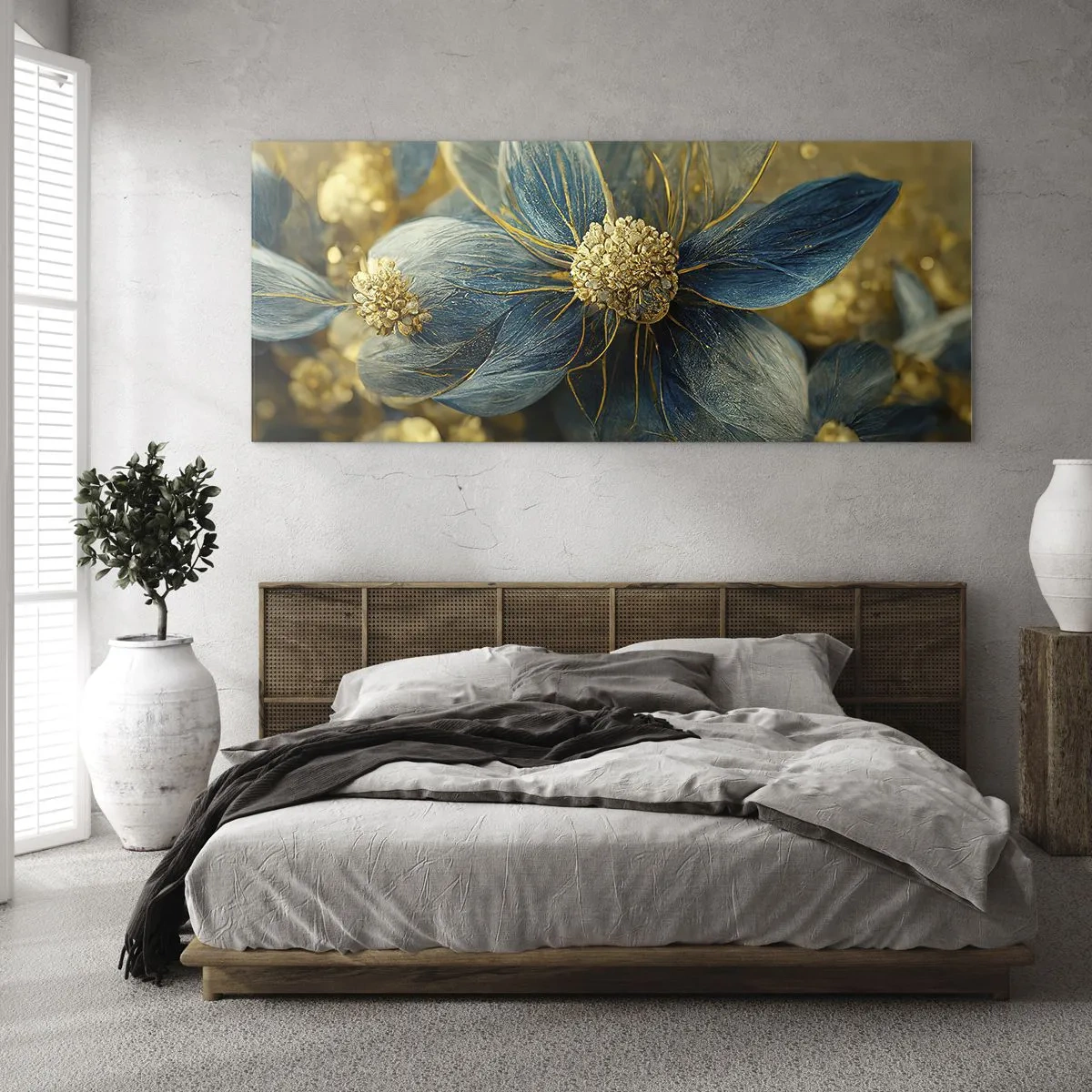 Glastavla - Bild på glas - Blommande av guld - 100x40 cm