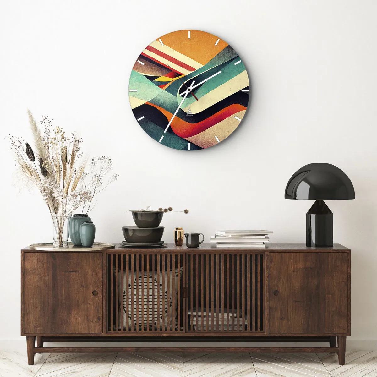 Väggklocka - Klocka på glas - Intensiv komposition - 40x40 cm