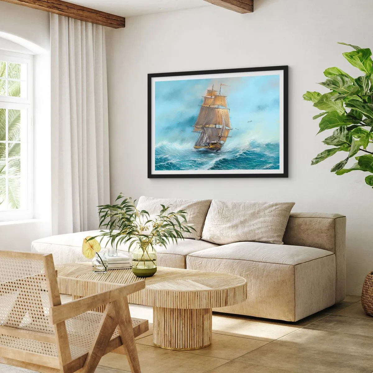 Affisch i svart ram - Vinkande genom vågorna - 70x50 cm