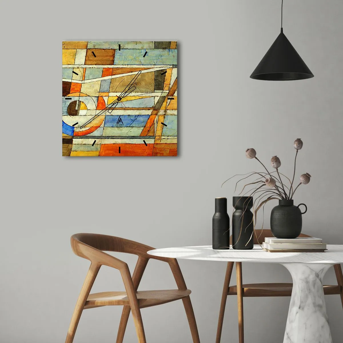 Väggklocka - Klocka på glas - Kubismen på bygget - 30x30 cm