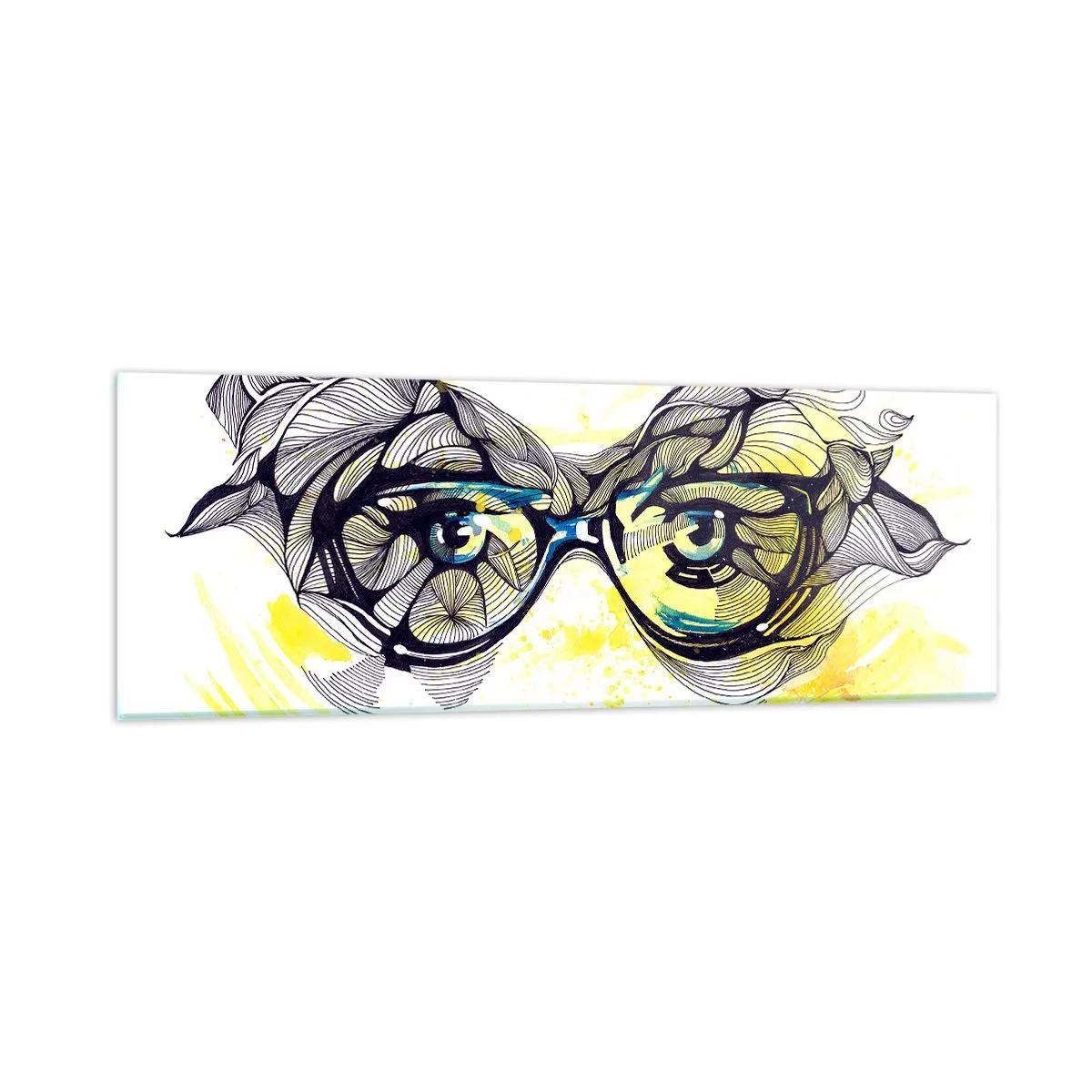 Glastavla - Bild på glas - Genom blåa glasögon - 90x30 cm