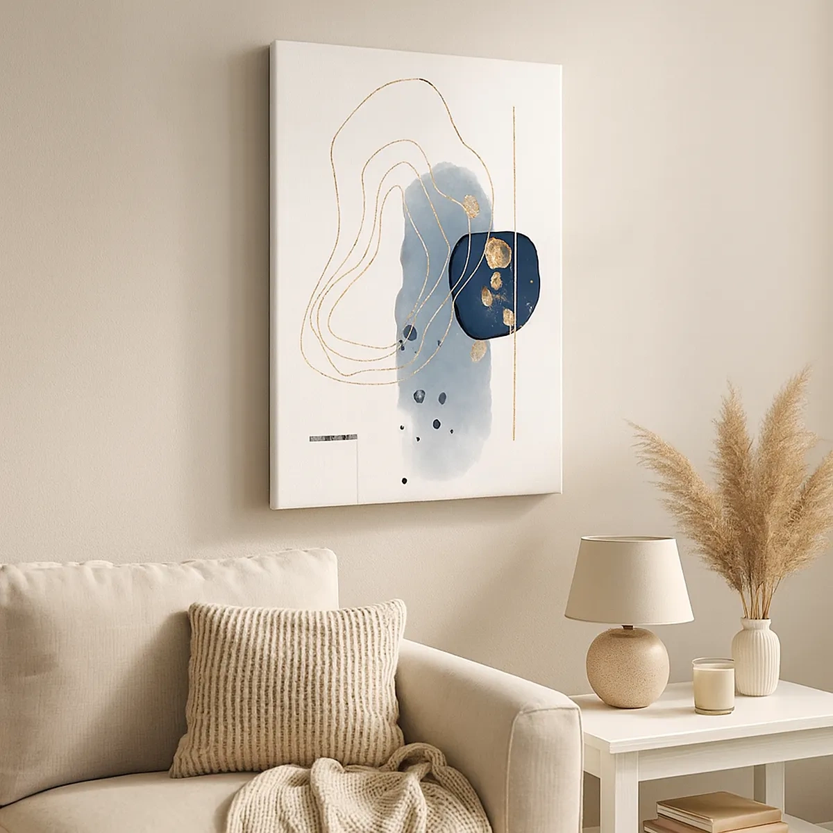 Canvastavla - Bild på duk - Blå-guld fantasi - 50x70 cm