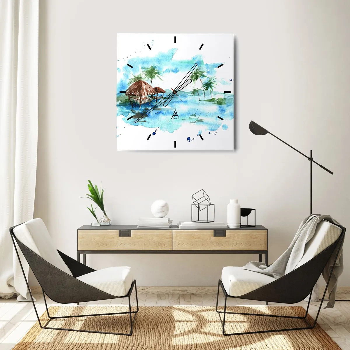 Väggklocka - Klocka på glas - Någonstans i Stilla havet - 30x30 cm