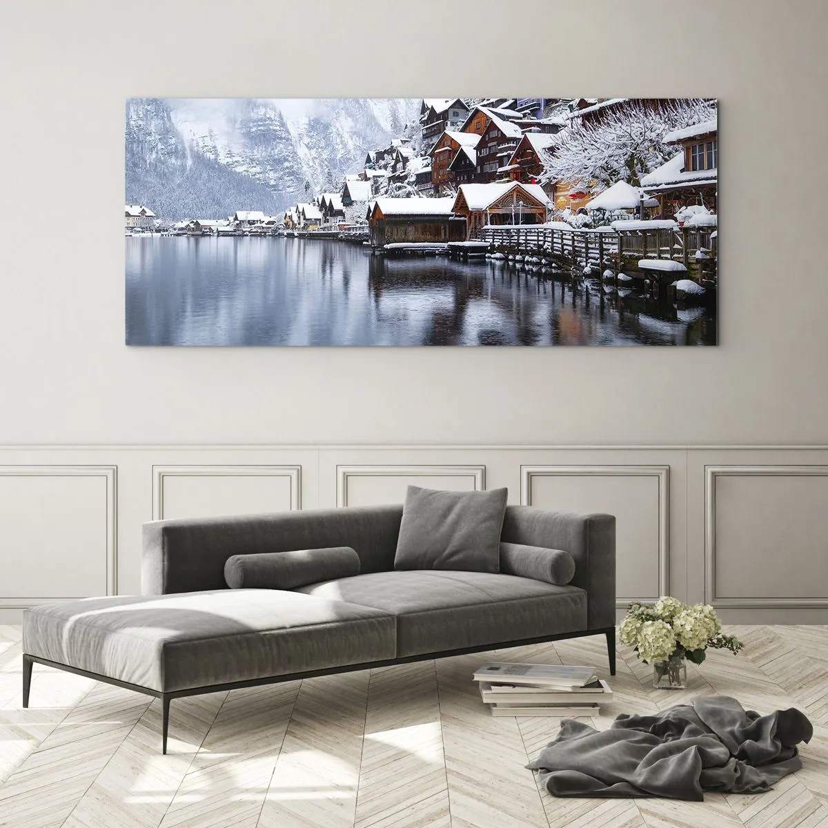 Glastavla - Bild på glas - I vinterns dräkt - 100x40 cm