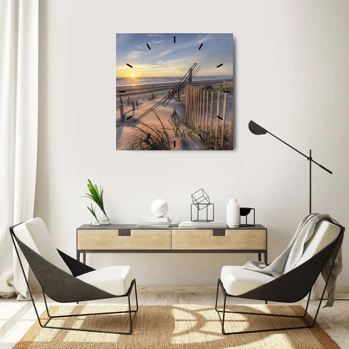 Väggklocka - Klocka på glas - Vindens sken och skugga - 40x40 cm