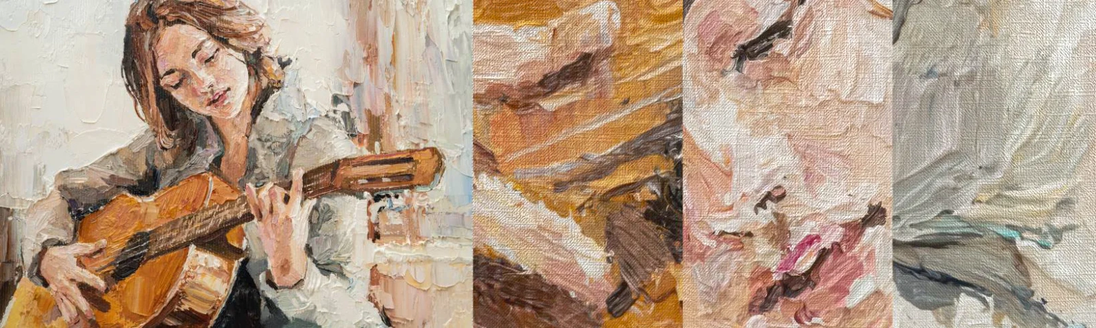 Provbit av fototapet Premium Canvas - Konsert för gitarr och en flickas hjärta - Gitarr, musik, Flicka - 100x30 cm